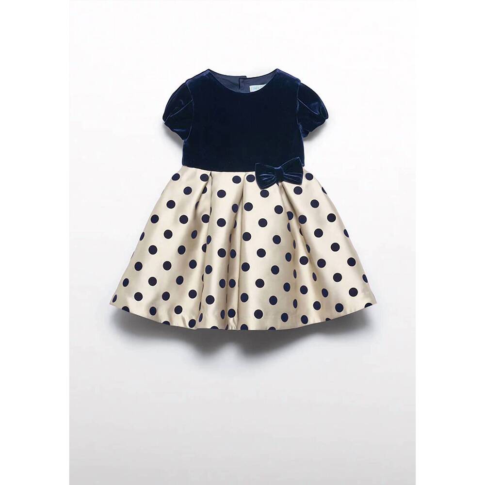 NEW ABEL & LULA girl's flocked polka dots mikado dress in navy